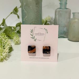 Rose Gold and Black Marble - Mini Square Studs