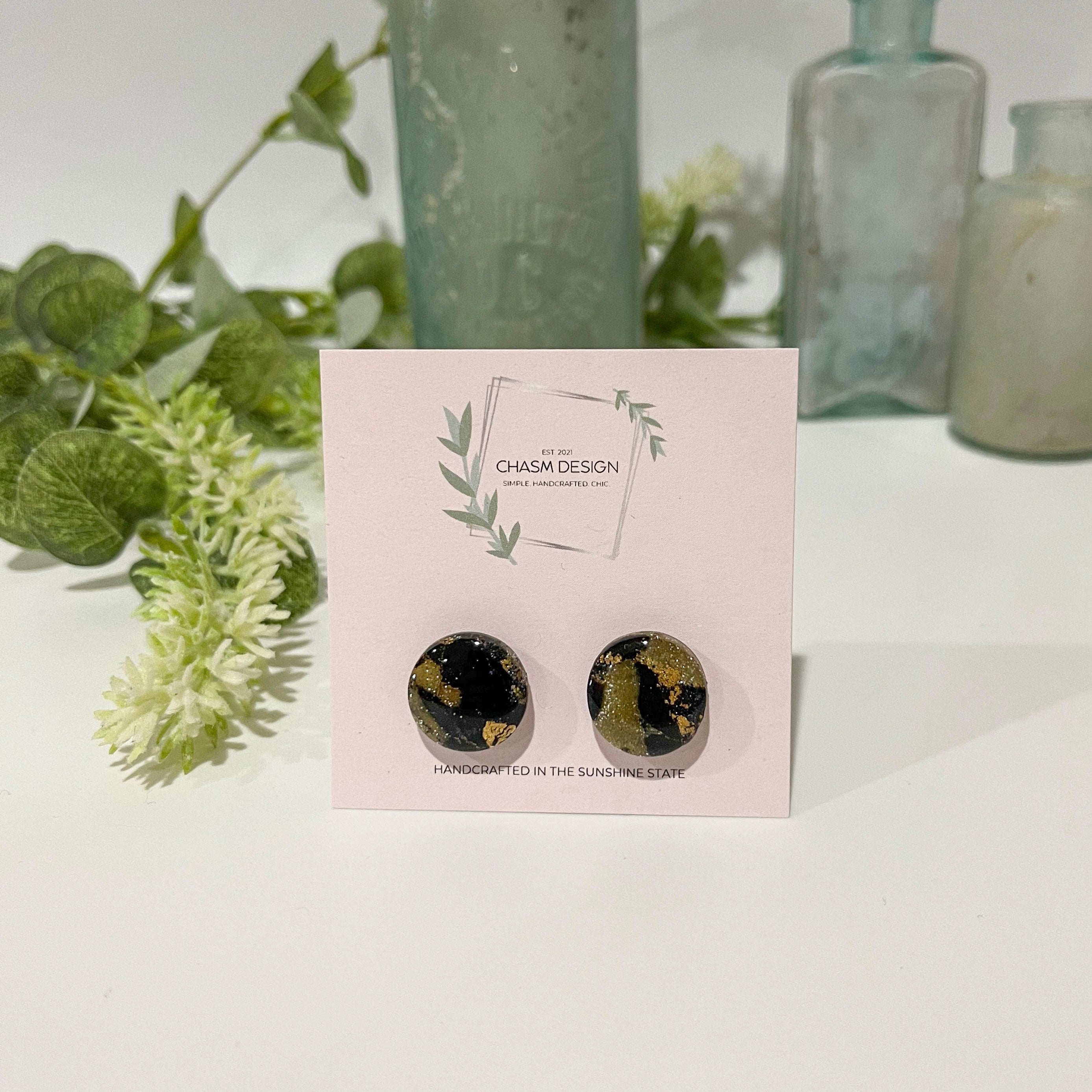 Gold and Black Marble - Medium Circle Studs