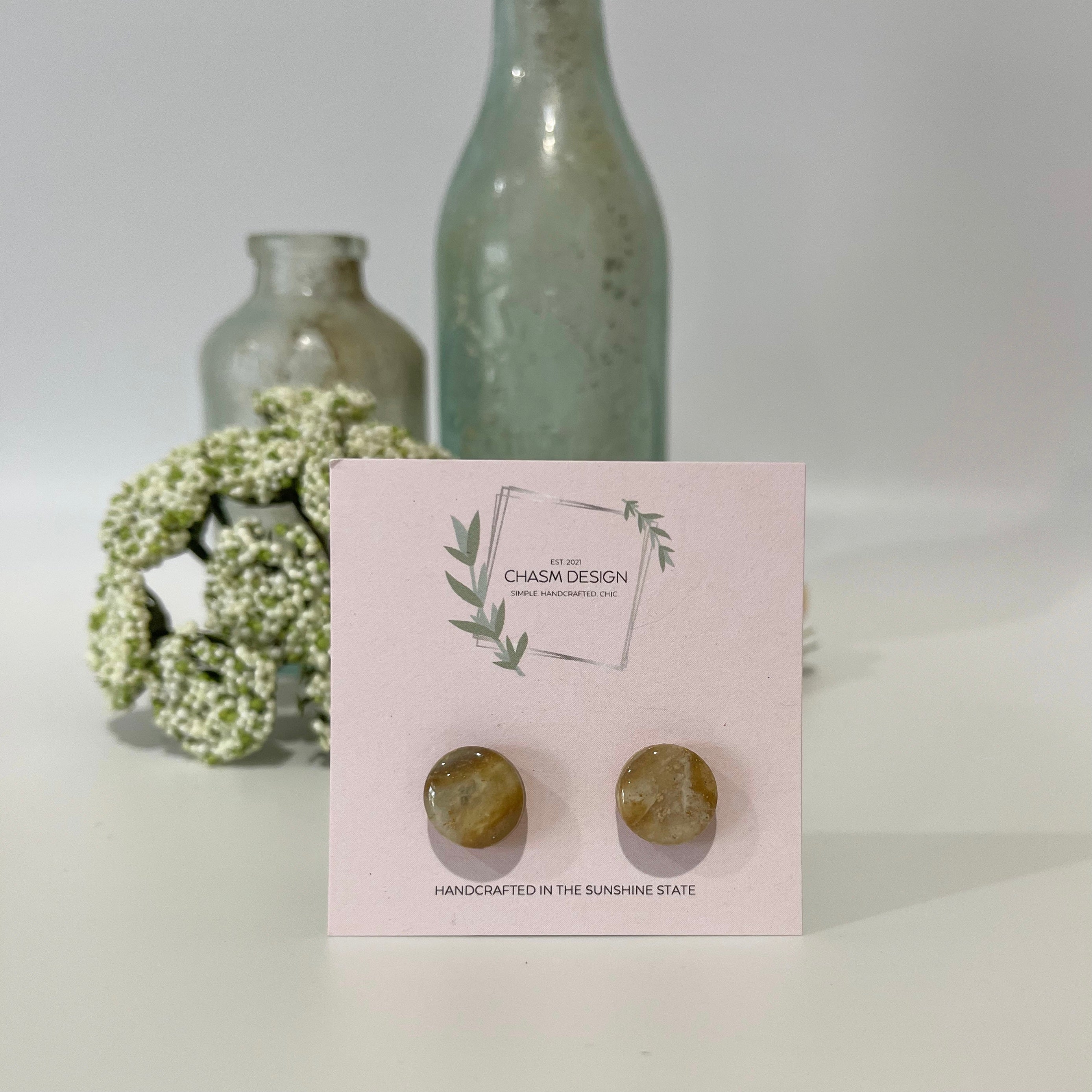 Neutral Brown Marble - Mini Circle Studs