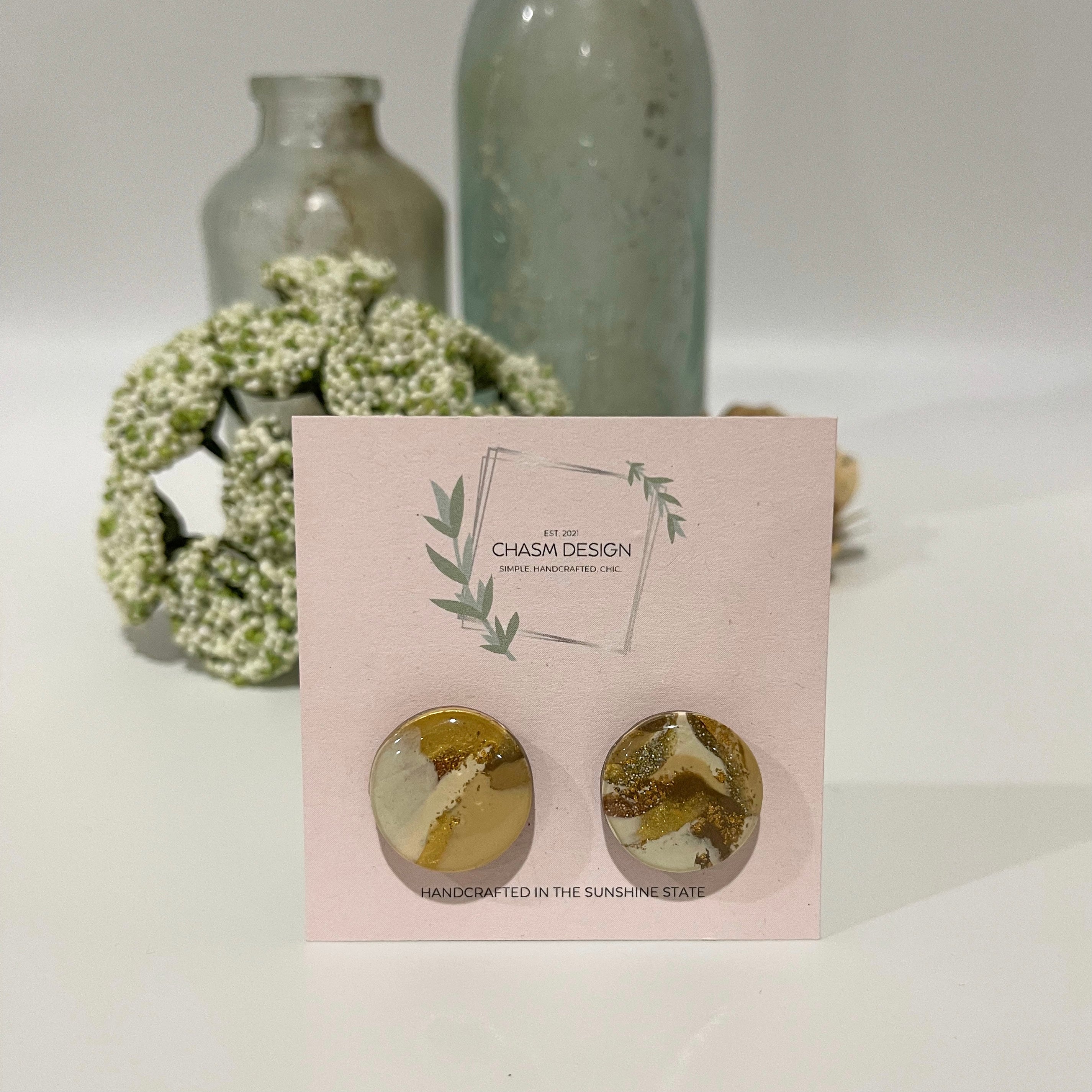 Neutral Brown Marble - Circle Studs