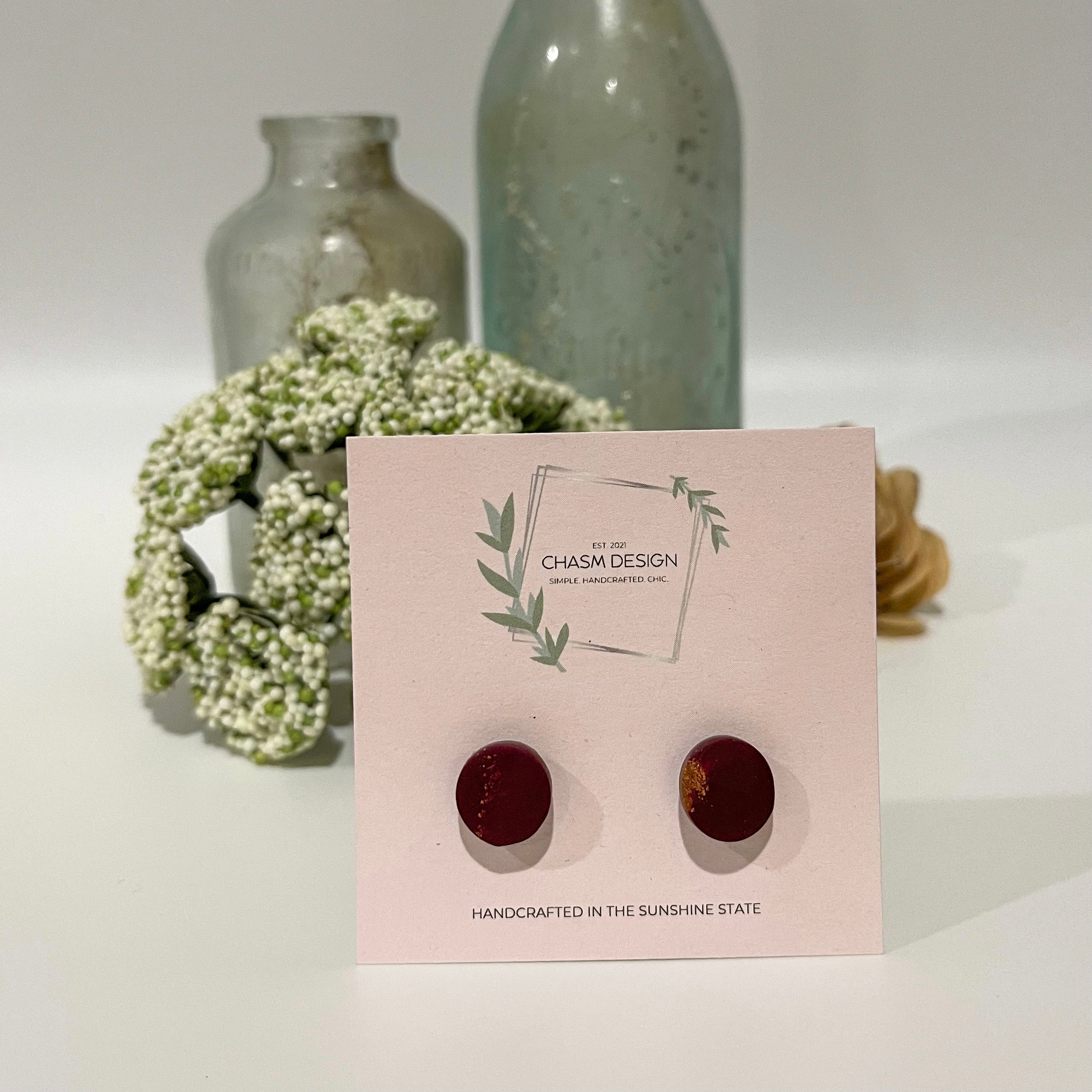 Tuscan Marble - Burgundy Mini Circle Studs