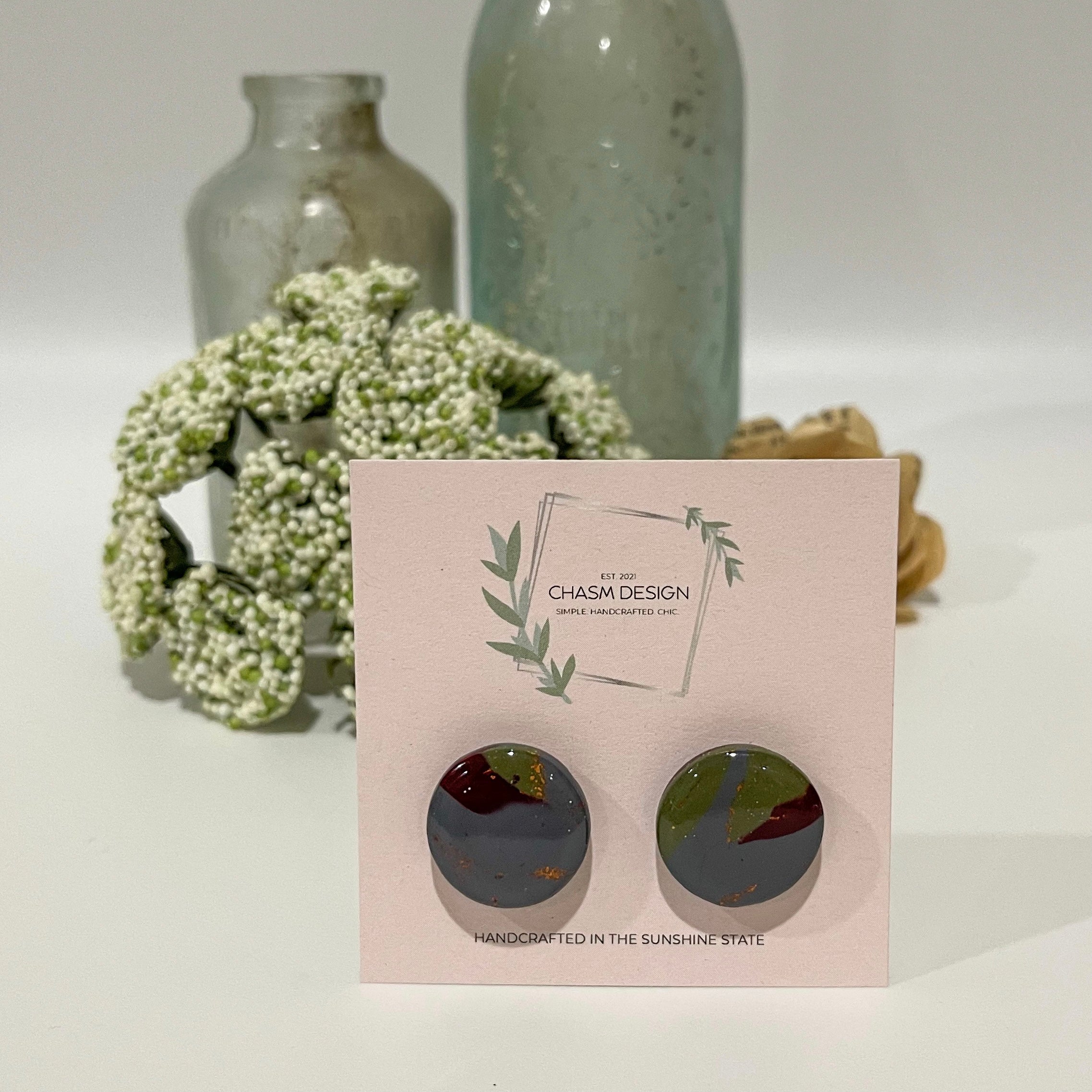 Tuscan Marble - Green Circle Studs