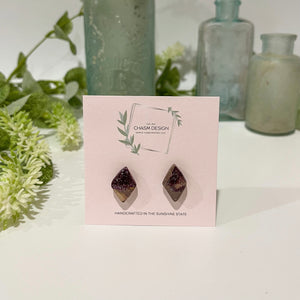 Plum and Brown Marble -  Mini Diamond Studs