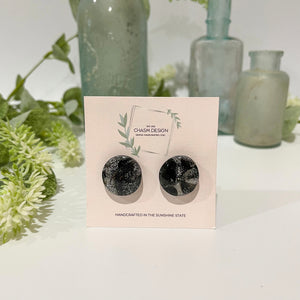 Silver and Black Marble - Circle Studs