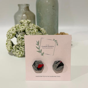 Red and Black Marble - Mini Hexagon Studs