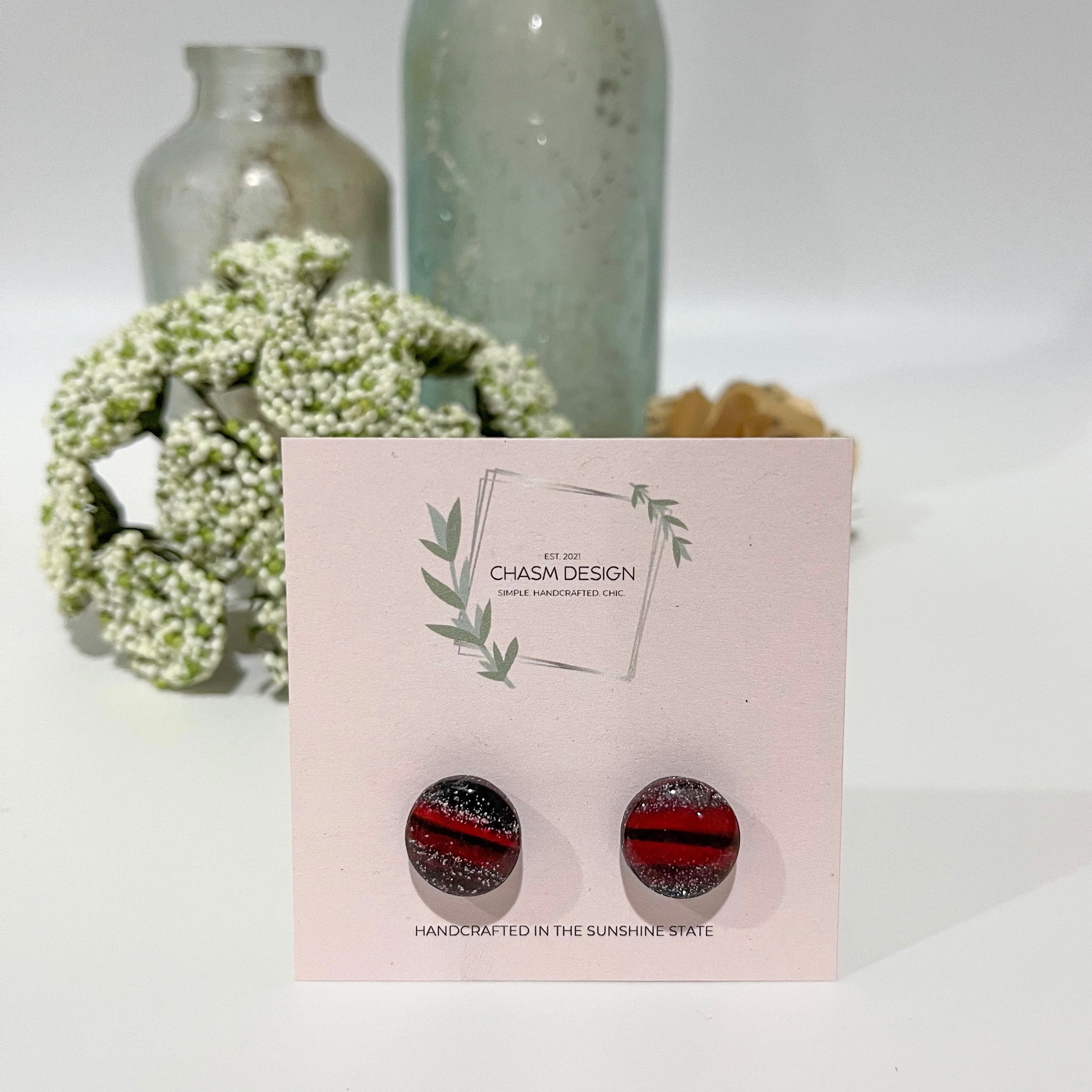 Red and Black Marble - Mini Circle Studs