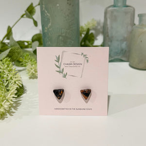 Rose Gold and Black Marble - Tiny Triangle Studs