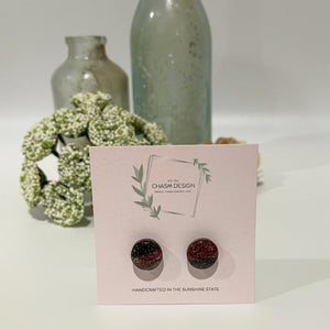 Burgundy and Gold Marble - Mini Circle Studs