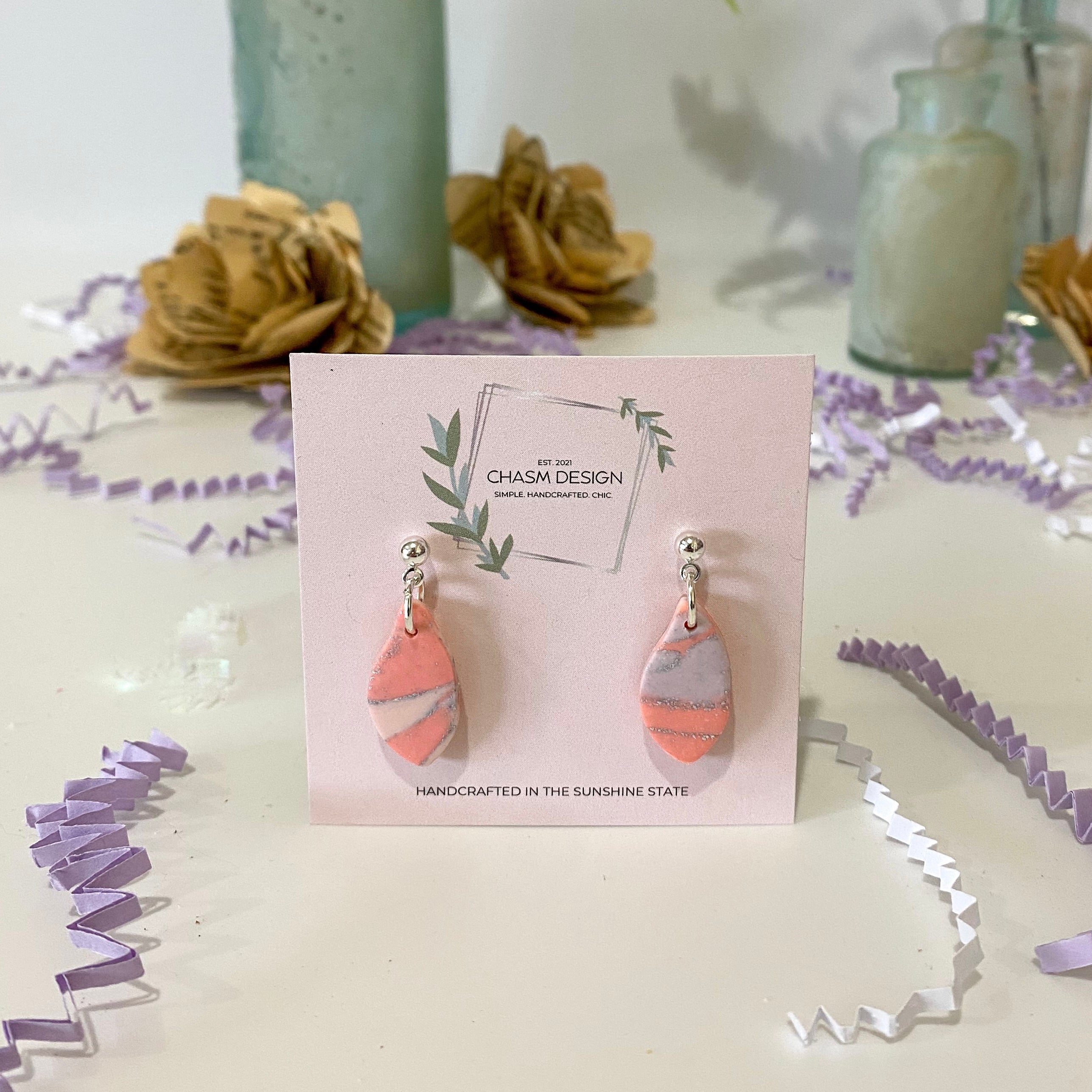 Pink and Purple Marble - Dainty Abstract Dangles