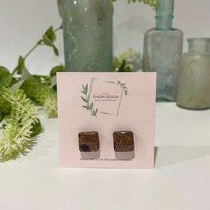 Plum and Brown Marble - Mini Square Studs