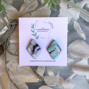 Mint Green and Fuchsia Marble Studs