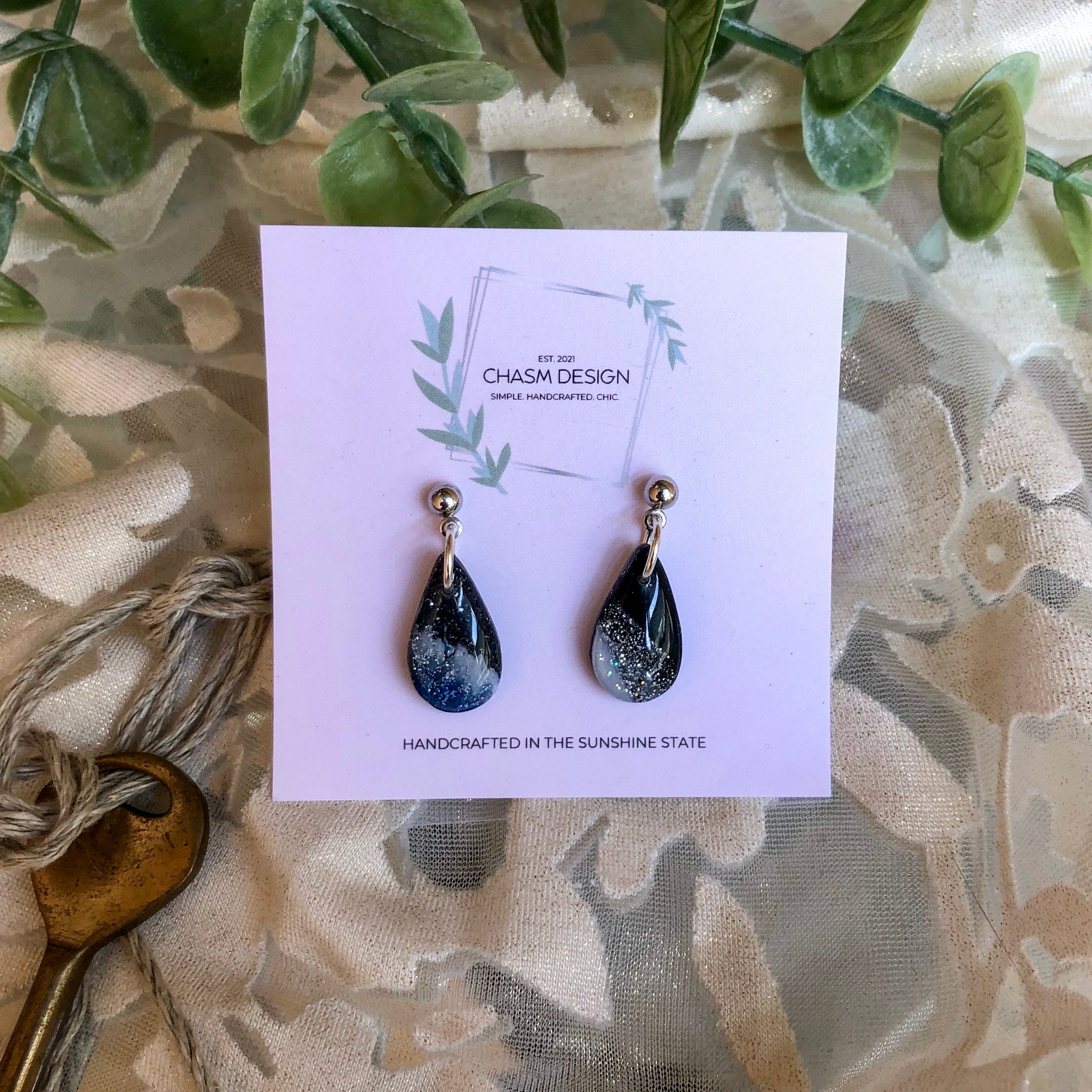 Blue and Gray Marble Dangles