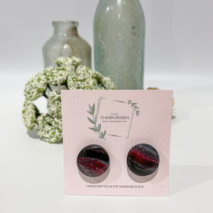 Red and Black Marble - Circle Studs