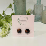 Cargar imagen en el visor de la galería, Rose Gold and Black Marble - Mini Circle Studs
