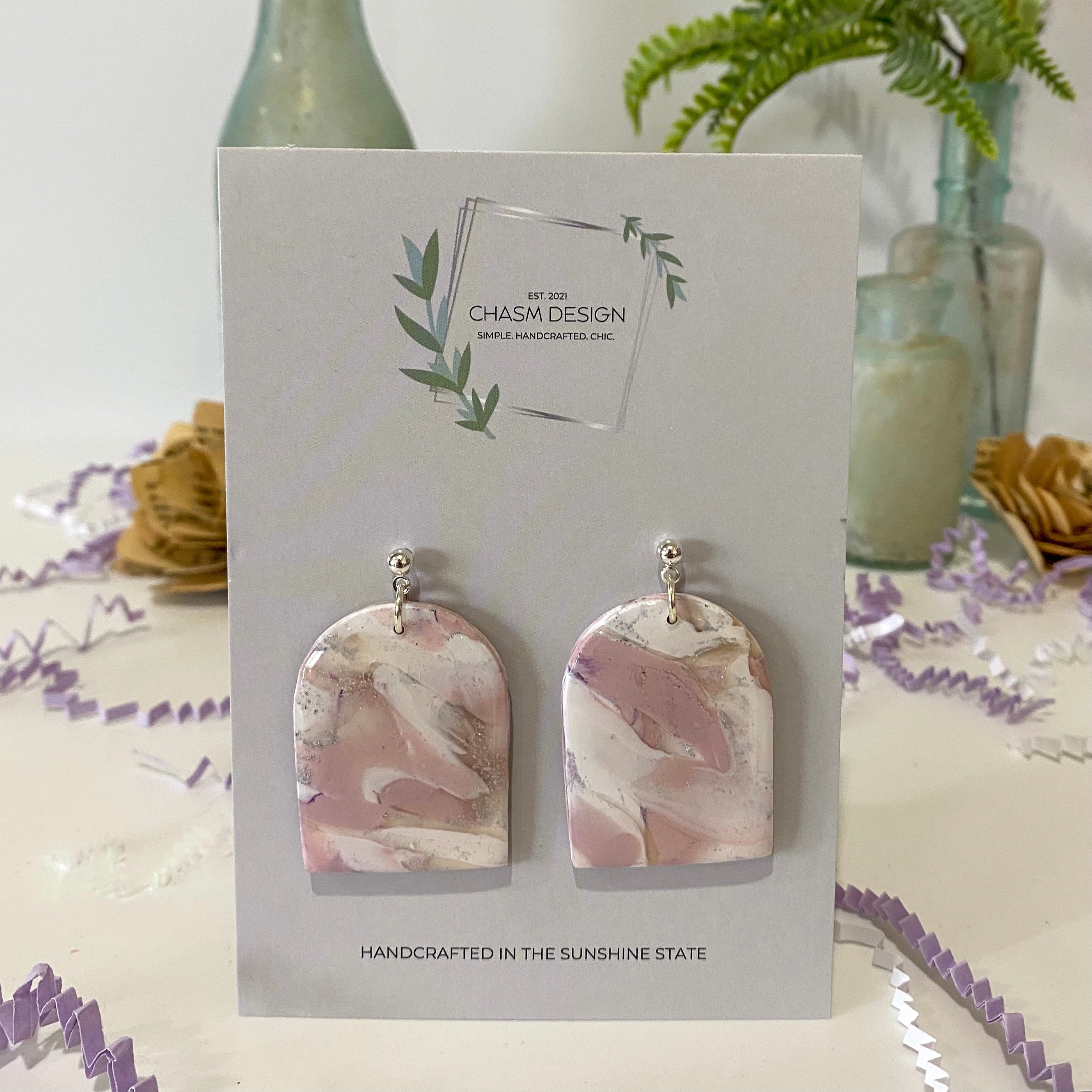 Purple and White Marble - Arch Dangles