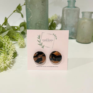 Rose Gold and Black Marble - Circle Studs