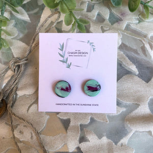 Mint Green and Fuchsia Marble Studs