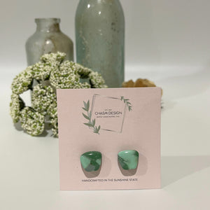 Green and Aqua Marble - Trapezoid Studs