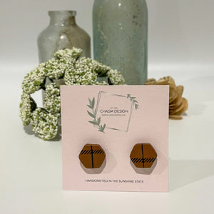 Brown Buffalo Plaid - Mini Hexagon Studs