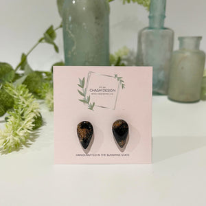 Rose Gold and Black Marble - Mini Inverted Teardrop Studs