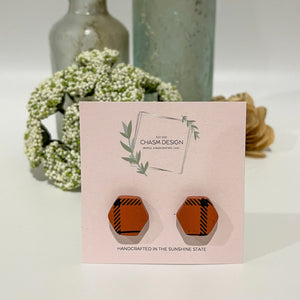 Burnt Orange Buffalo Plaid - Mini Hexagon Studs