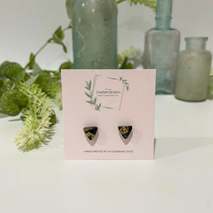 Gold and Black Marble - Tiny Triangle Studs