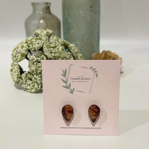 Burgundy and Gold Marble - Mini Inverted Teardrop Studs