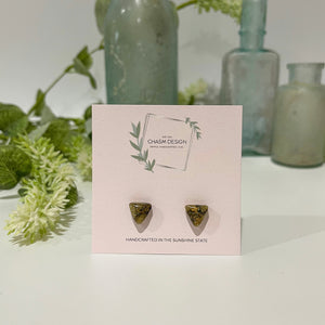 Gold and Black Marble - Tiny Triangle Studs