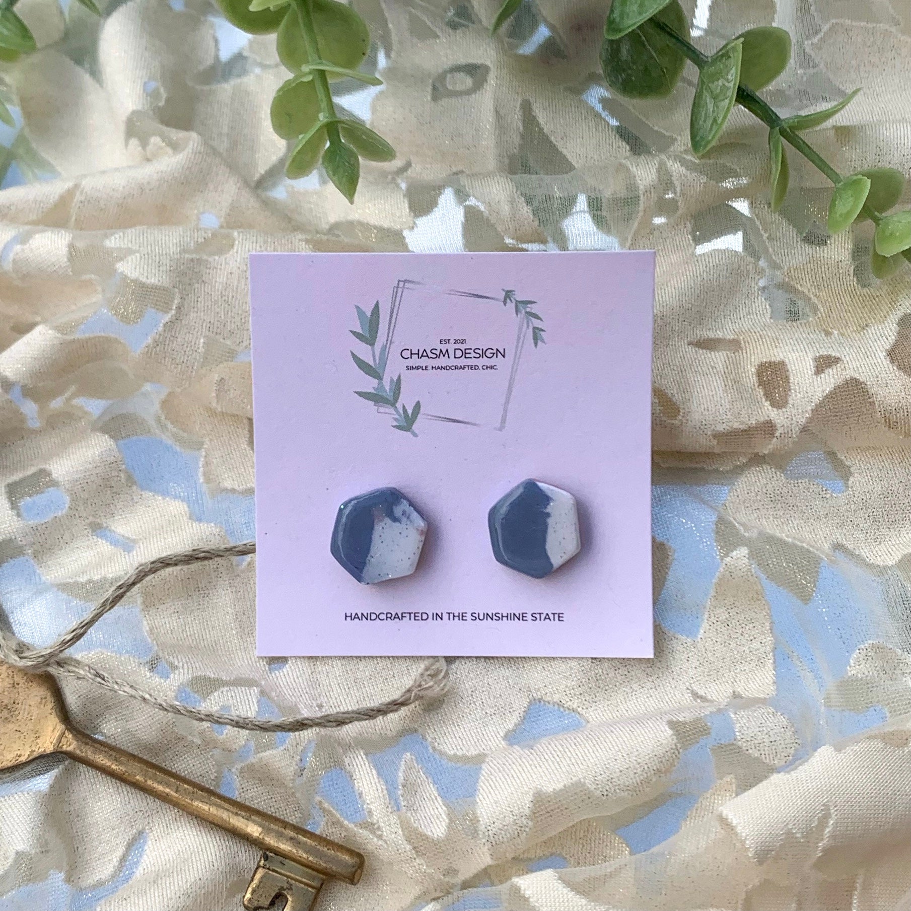 Pastel Blue and Pink Marble Studs