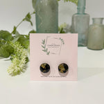 Cargar imagen en el visor de la galería, Gold and Black Marble - Mini Circle Studs
