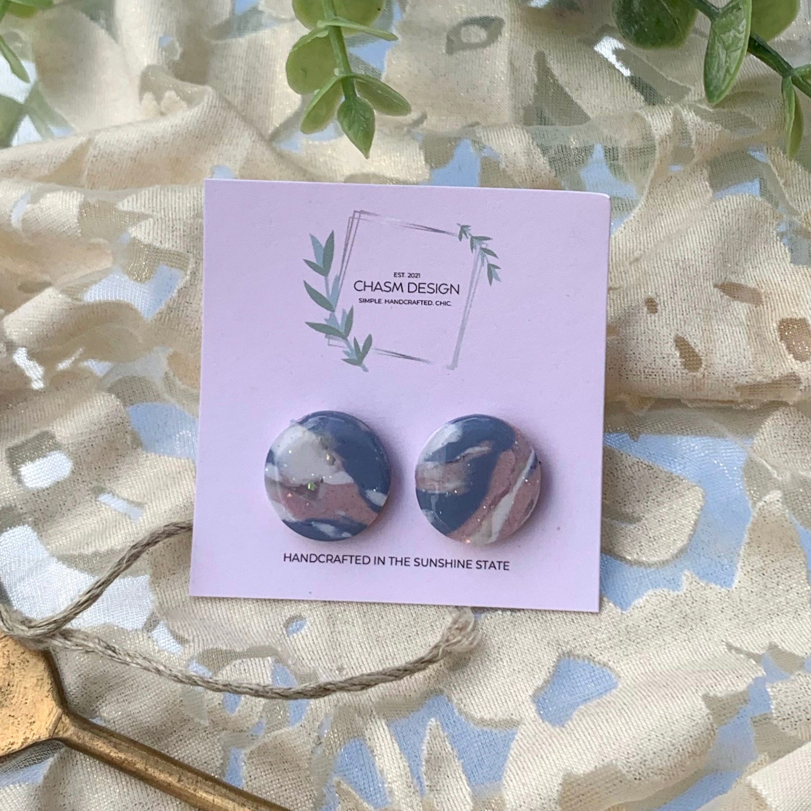 Pastel Blue and Pink Marble Studs